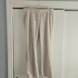 Old Navy Tan White Leopard Mid Rise Fleece Large Pajama Bottom